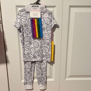 Jason Wu White Black Easter Egg Coloring Pajama Set with Markers